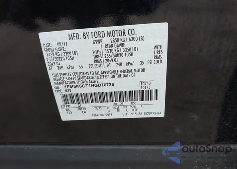 2017 Ford Explorer Sport from USA, damaged, VIN 1FM5K8GT1HGD76736